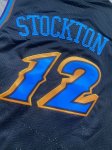 NBA 12 Stockton Utah Jazz Maillot Retro noir brodé